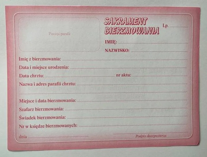 Zaświadczenie o bierzmowaniu